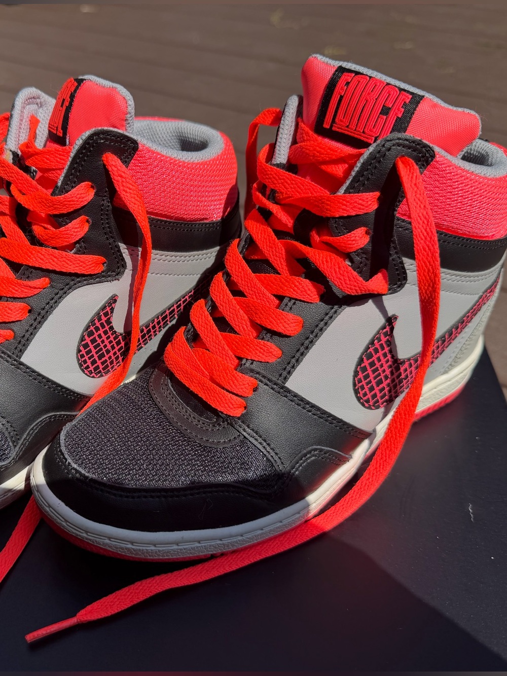 Nike Force Sky High Wedge Sneakers Women’s 7.5 Black Gray Neon Red Y2K